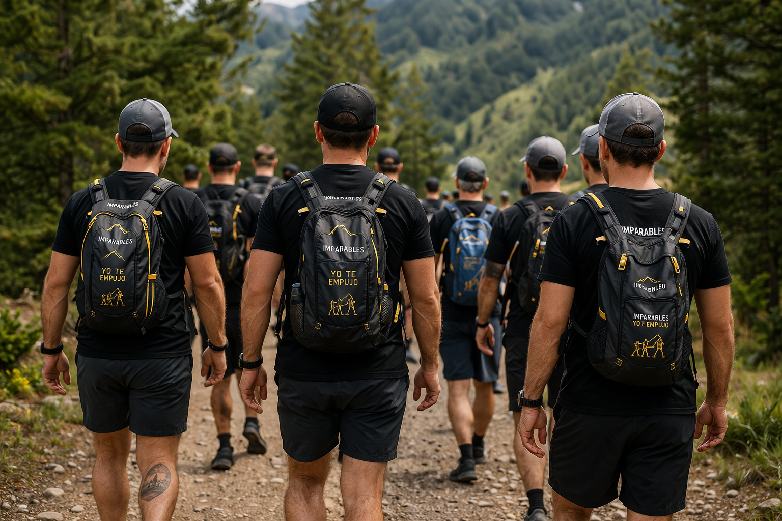 Equipo de voluntarios Imparables caminando por la montaña